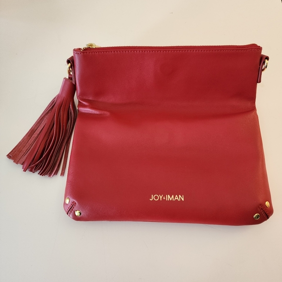 JOY & IMAN Red Genuine Leather Clutch Tassel Detail EUC - Picture 2 of 14